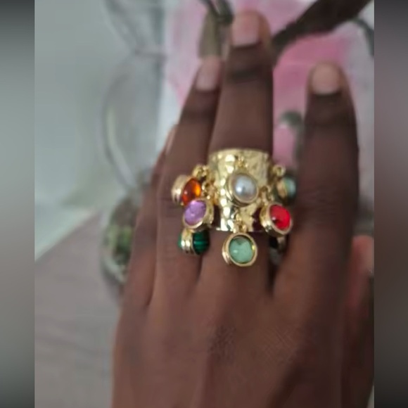 Colorful Natural Stone Fringe Ring - Picture 5 of 15